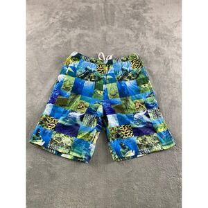 Reel Legends‎ Kids Large Swim Trunks Blue Underwater Sea Turtle Dolphin Collage